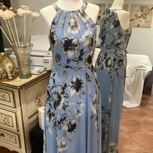 Floral Halter Maxi Dress - Blue and Black